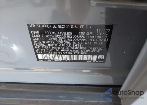 2023 Honda Hr-V 2Wd Sport z USA, uszkodzony, nr VIN 3CZRZ1H57PM721887